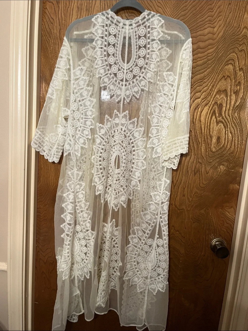One Size Rachel Zoe Lace Kimono Duster in Ivory